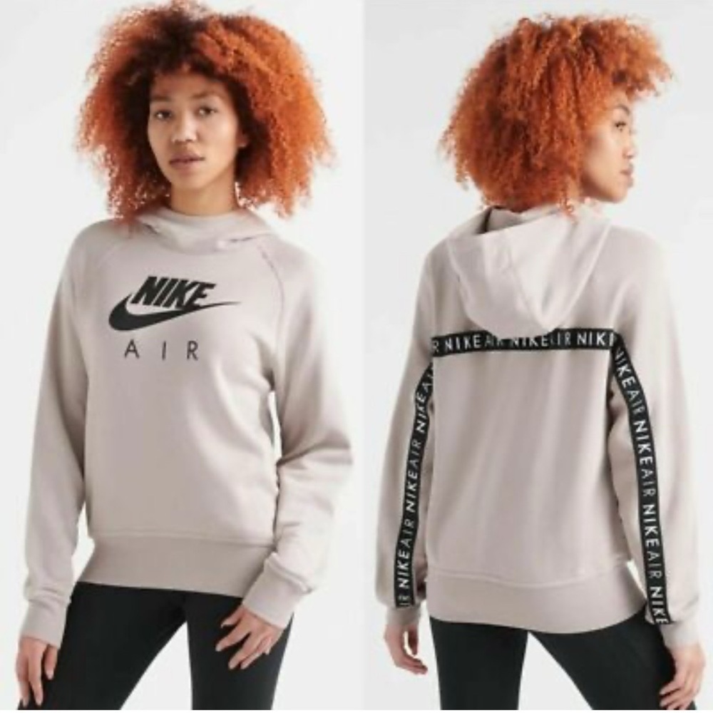 A337 Nike Air Hoodie Mocha Beige Sz Small Logo Tape Detail Athleisure Streetwear